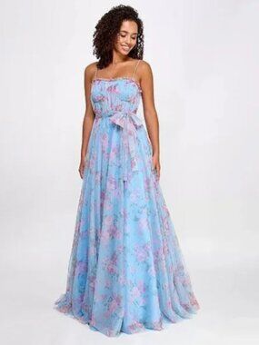 City Studios Juniors Floral-Print Bustier Gown